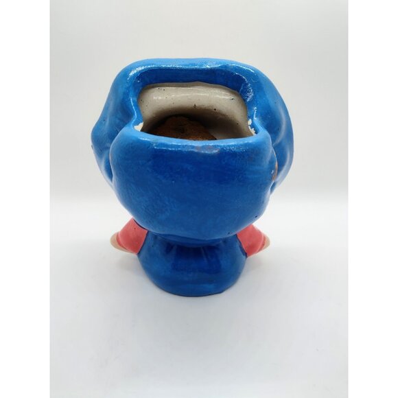 My Neil Yarn Hair Girl Chalkware Planter Vintage Kitsch Handpainted Blue READ - Picture 3 of 5